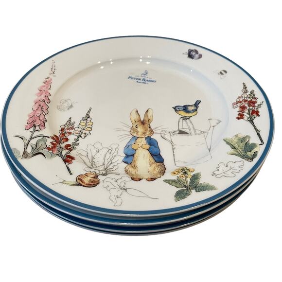 World of Beatrix Potter & Peter Rabbit Porcelain 10.75in Dinner Plates Set 4 NEW - Picture 3 of 9